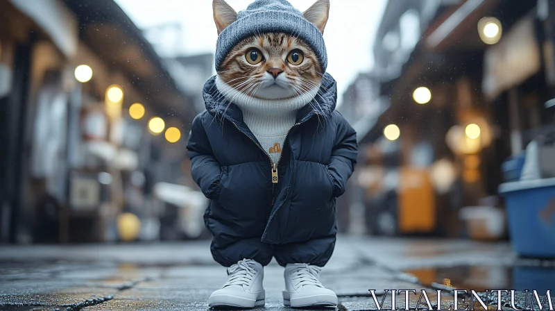 Fashionable Cat in Urban Setting