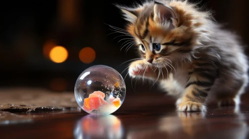 Adorable Kitten Playing with Glass Ball