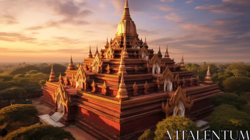 Aerial View of Magnificent Temple at Sunset in Myanmar AI Image