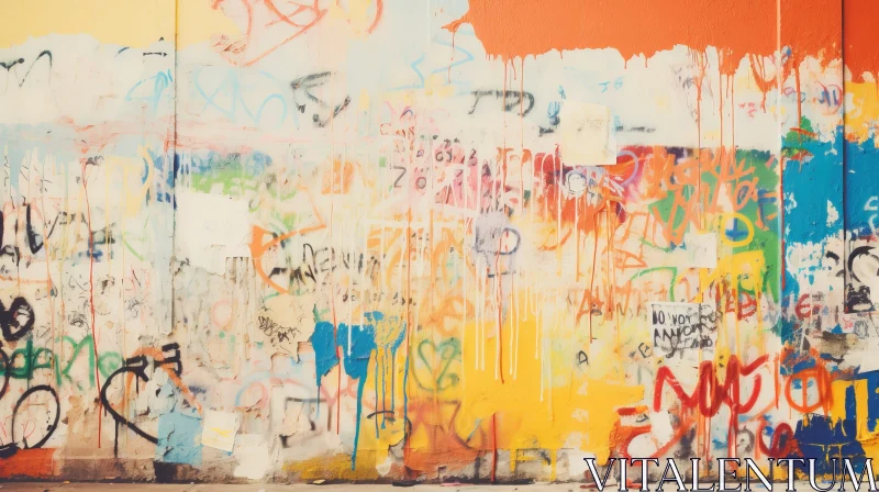 Colorful Graffiti-Covered Concrete Wall AI Image