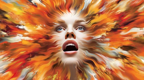 Colorful Paint Portrait of a Screaming Woman