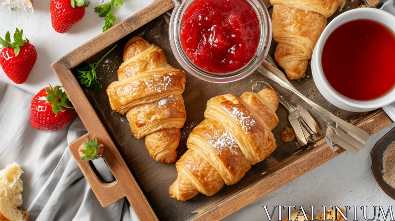 Delicious Croissants with Strawberry Jam and Tea AI Image