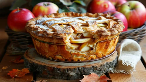Delicious Homemade Apple Pie on Wooden Table
