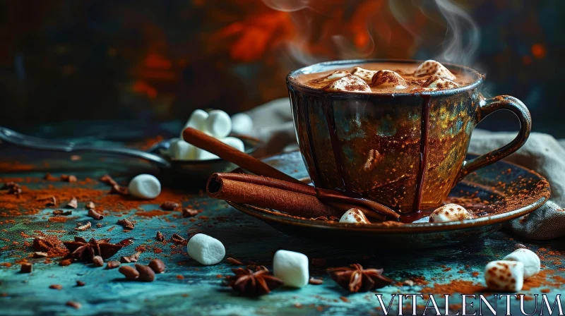 AI ART Delicious Hot Chocolate with Marshmallows on a Dark Background