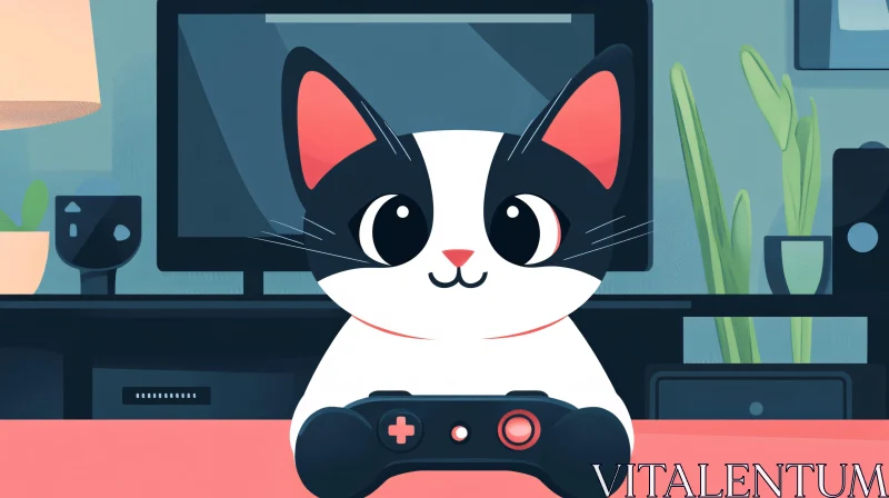 Cute Cat Gamer Illustration