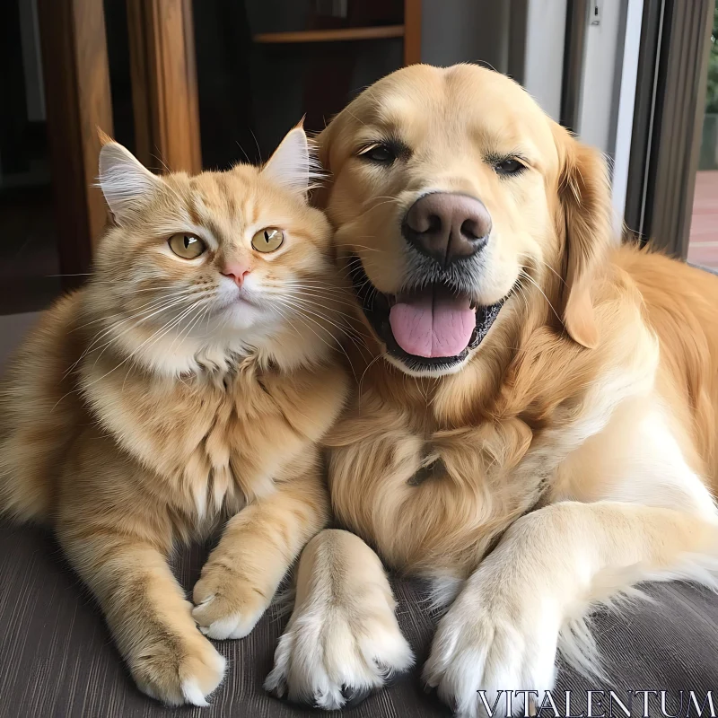 Golden Retriever with Fluffy Orange Cat