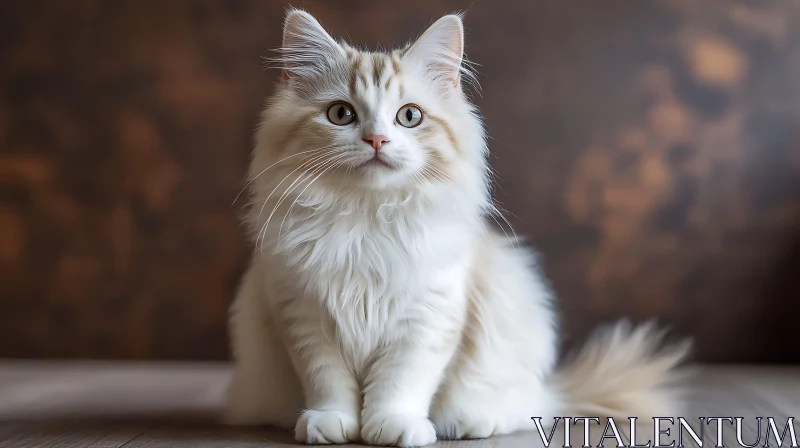 Adorable Green-Eyed Feline on Wooden Floor AI Image