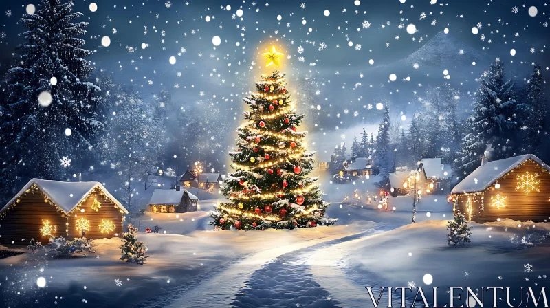Magical Christmas Night in a Snow-Covered Village