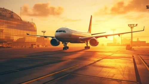 Sunset Airplane Scene: Sunclass Airlines on Runway