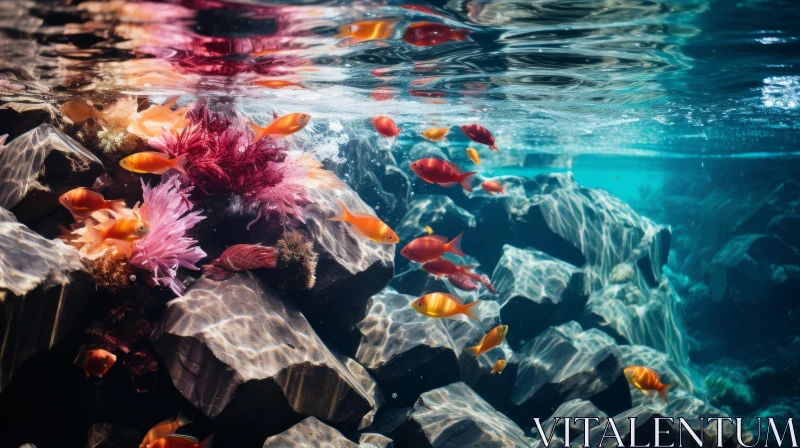 Surrealistic Underwater Landscape with Coral and Colorful Fish AI Image
