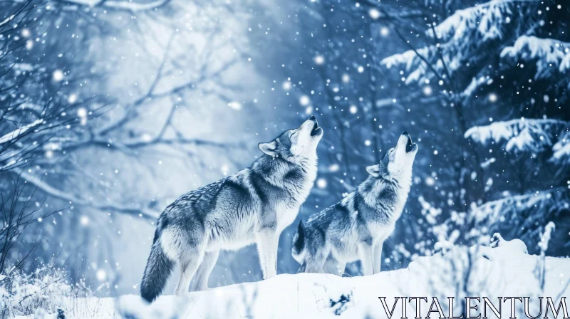 Winter Wolves Howling in the Snow - Serene Nature Scene AI Image