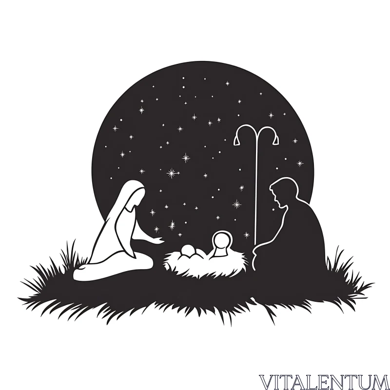 Holy Family Nativity Silhouette AI Image