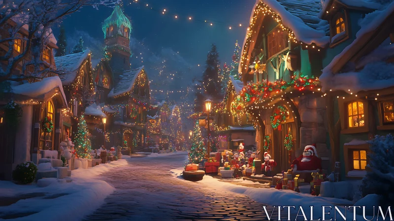 Magical Holiday Scene in a Snow-Covered Village AI Image