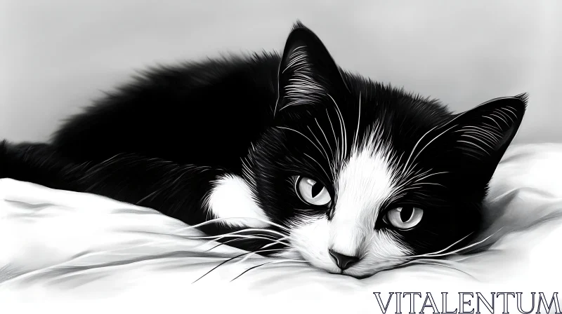 Serene Cat Portrait in Monochrome AI Image