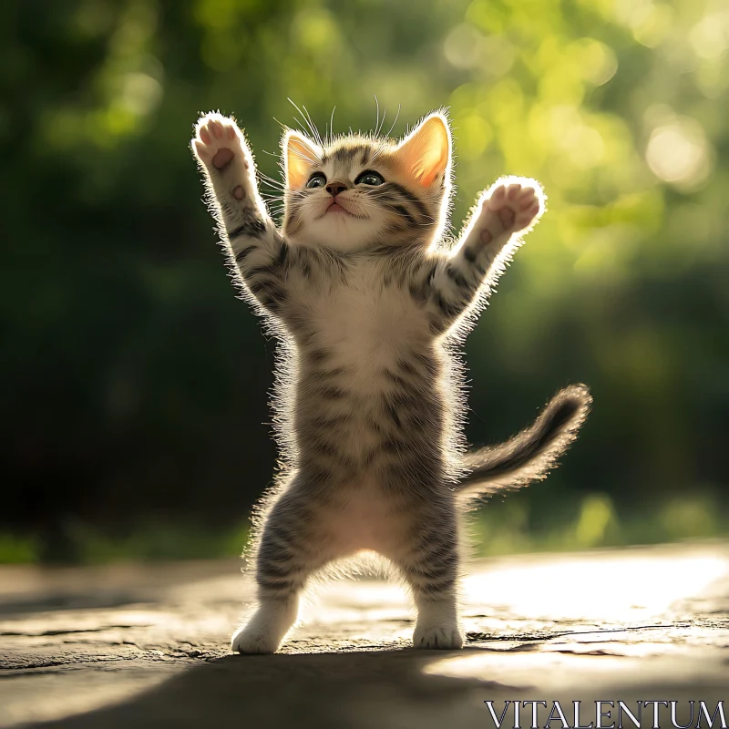 Adorable Kitten in Warm Sunlight AI Image