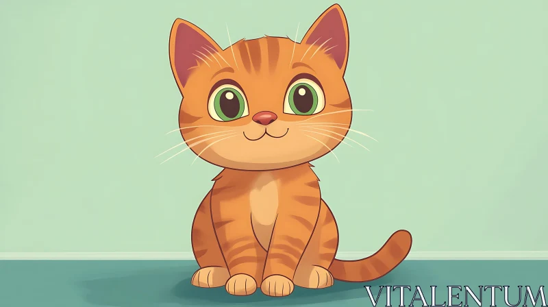 Cheerful Orange Kitten Cartoon Art AI Image