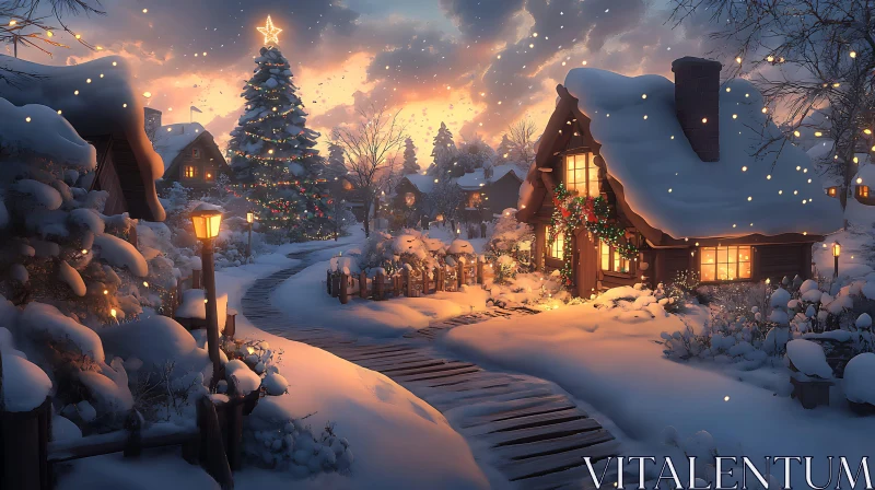 AI ART Serene Winter Night in a Festive Village