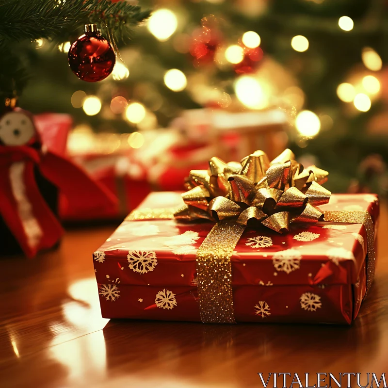 Christmas Present Under Festive Tree AI Image