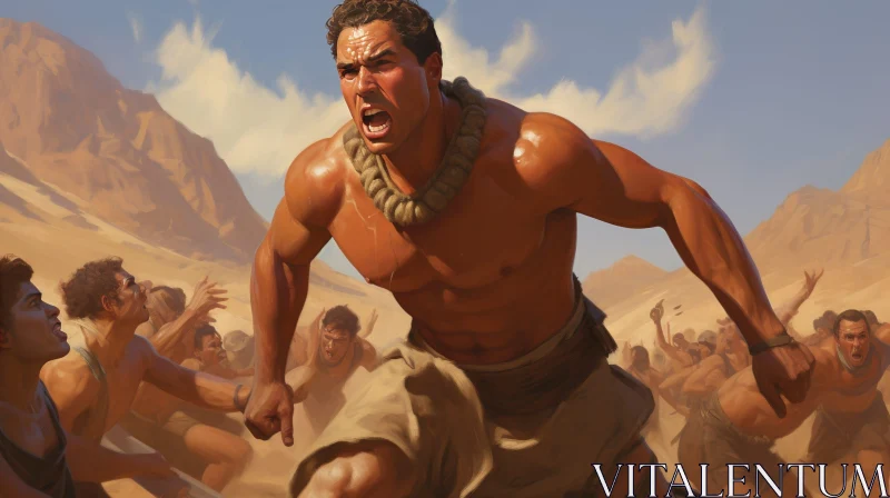 AI ART Ancient Leader Escaping in Desert | Men Running Image