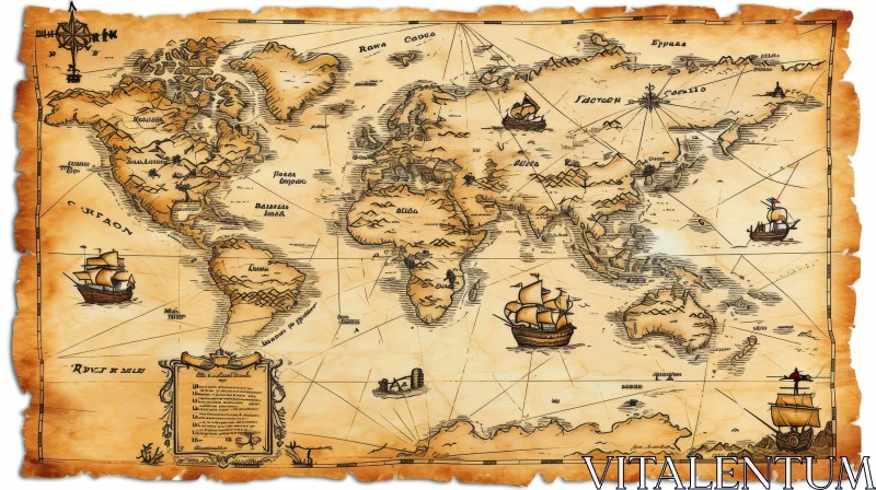 Antique World Map on Parchment Paper | Mediterranean Sea and Continents AI Image