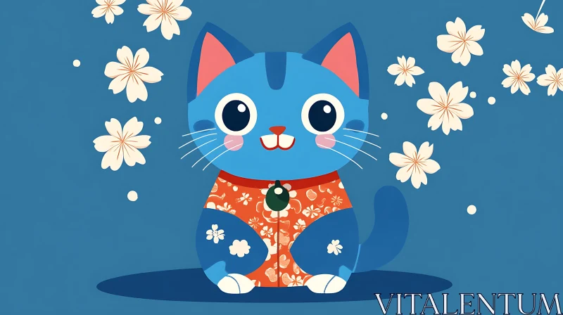 Charming Anime Cat Amidst Blossoms AI Image