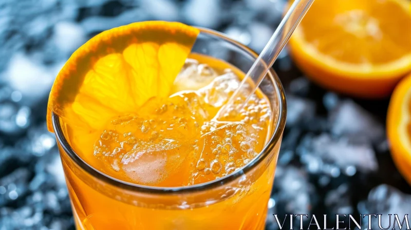 Close-up of Glass of Orange Juice with Slice of Orange | Food Photography AI Image