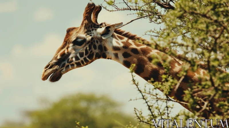Close-up Portrait of a Giraffe in Natural Setting AI Image