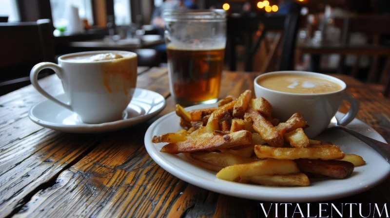 Delicious Golden Brown Fries on a Wooden Table | Restaurant Scene AI Image