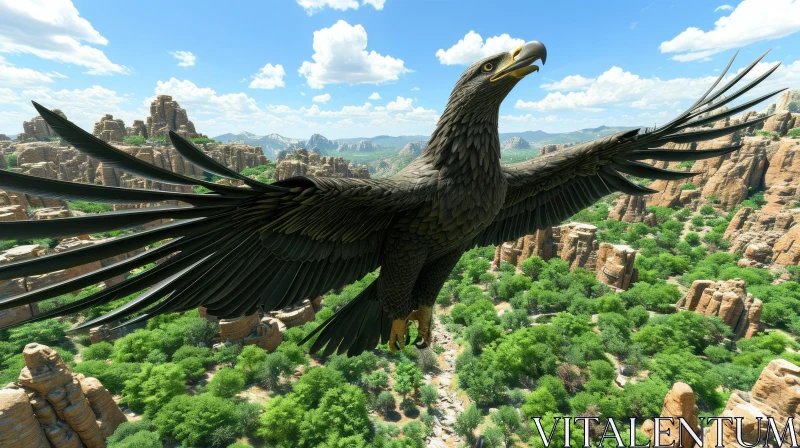 AI ART Eagle Soaring Over a Majestic Canyon - 3D Rendering