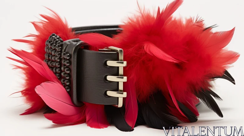 Elegant Black Leather Belt with Floral Feather Design AI Image