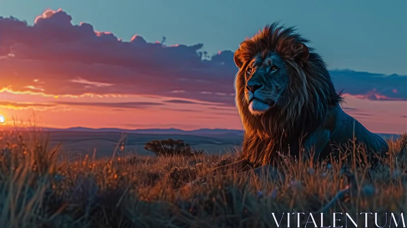 Majestic Lion in the African Savanna - Captivating Landscape AI Image