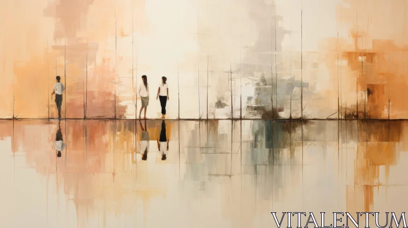 Reflective Abstract Painting of Walking Figures AI Image