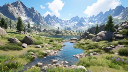 Serene Mountain Valley with Stream and Rocks | Unreal Engine