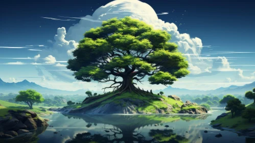 Solitary Island Tree - Fantasy Illustration