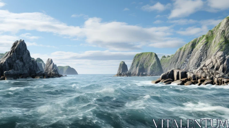 Stormy Seascape and Mountainous Vistas Rendered in Unreal Engine AI Image