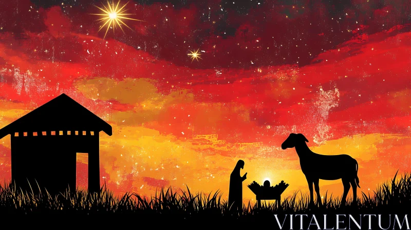 AI ART Nativity Scene Silhouette during Sunset