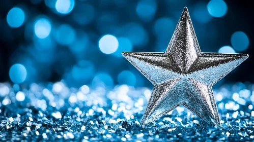 Glittering Star in Blue Bokeh