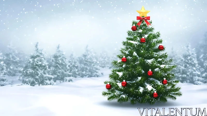 AI ART Decorated Holiday Tree in Winter Landscape