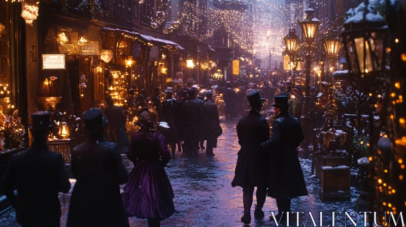 Christmas in a Victorian-Era Street AI Image