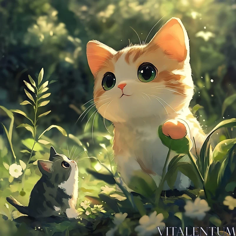 Playful Kittens Amidst Nature AI Image