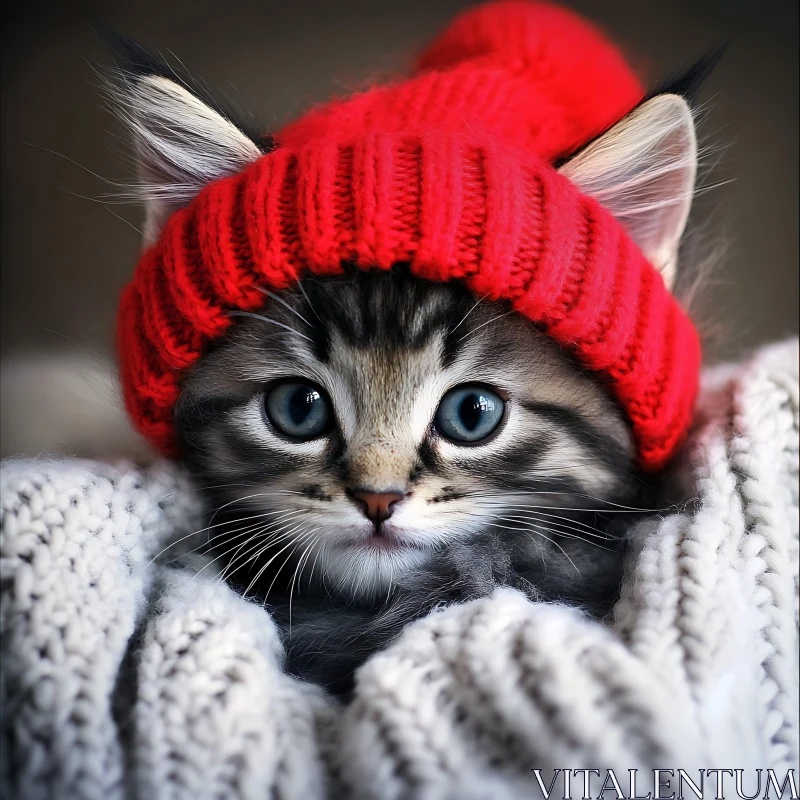 Cute Kitten in Cozy Knits AI Image