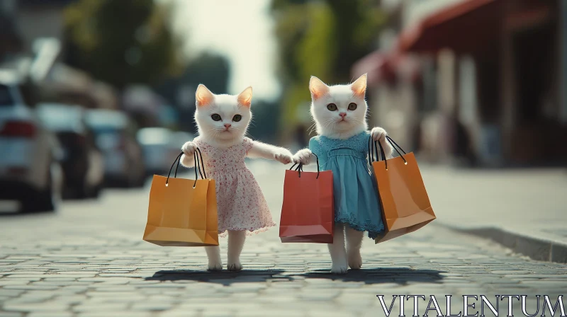 Cute White Kittens with Shopping Bags AI Image