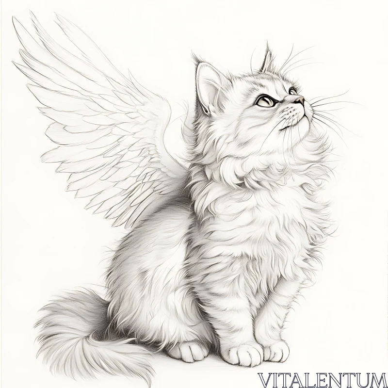 Mythical Winged Cat Art - Detailed Illustration AI Image