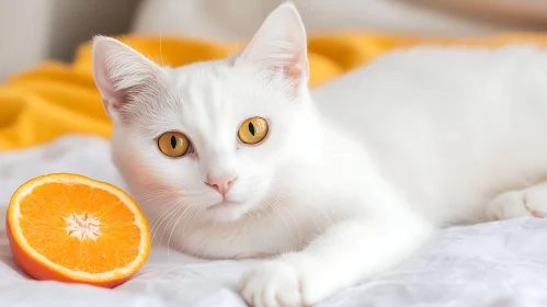 Serene White Cat with an Orange