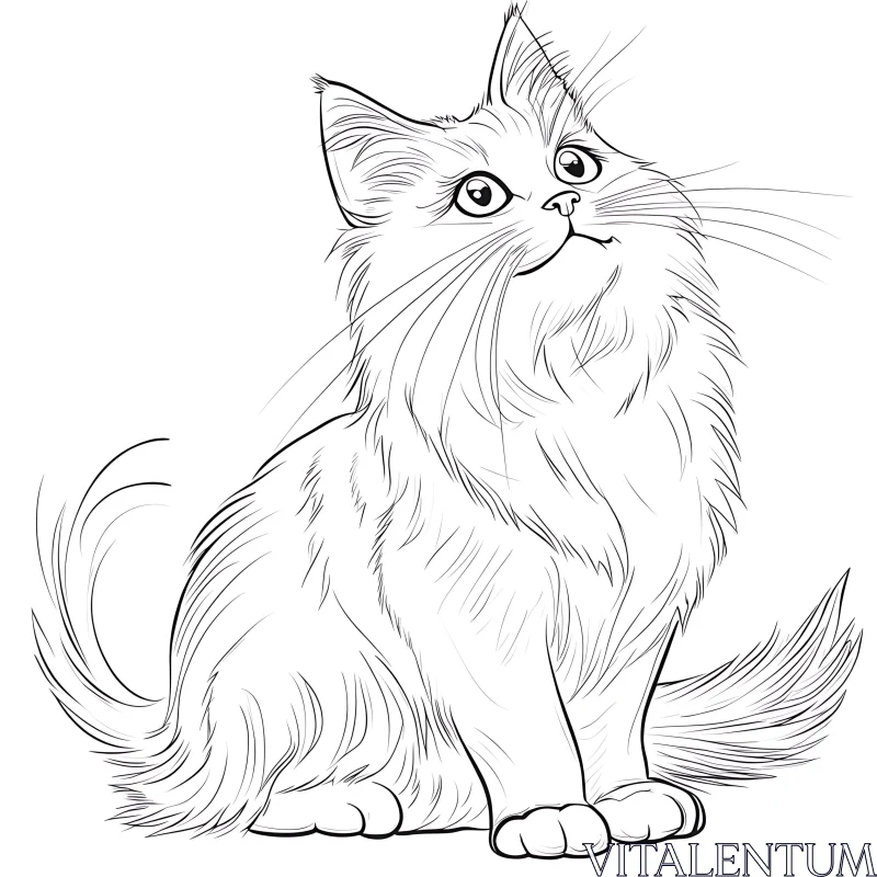 Intricate Line Drawing of a Curious Cat AI Image