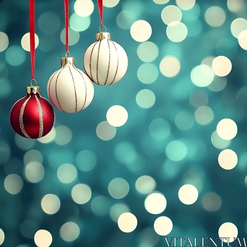 Elegant Christmas Ornaments with Bokeh Lights AI Image