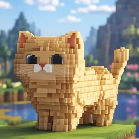 Pixel Art 3D Cat in Nature