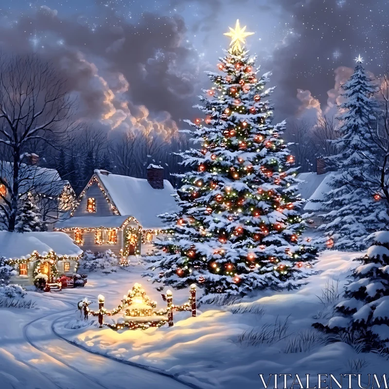 Festive Winter Wonderland with Christmas Decorations AI Image