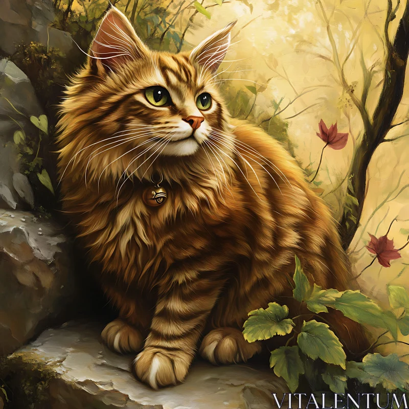 Golden Forest Cat Portrait AI Image