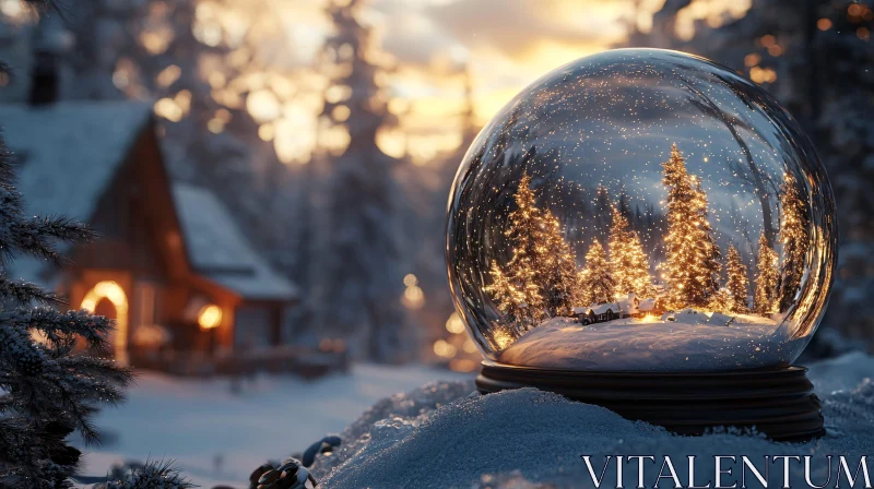 Illuminated Christmas Trees in a Snow Globe AI Image